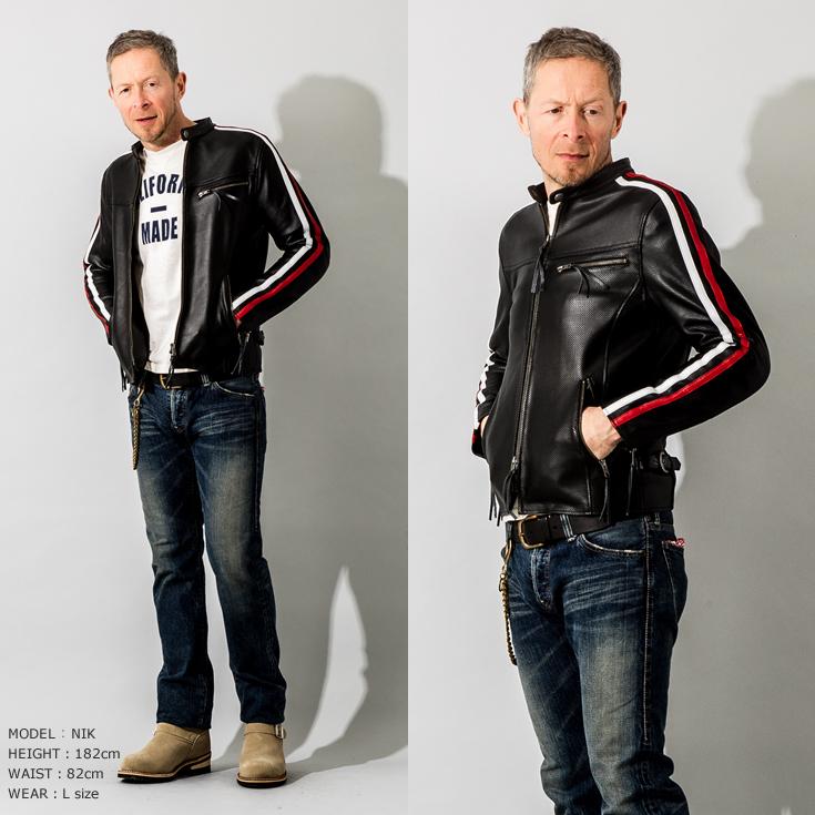 Liugoo Leathers 本革 メッシュレザー 2ラインシングル Liugoo Leathers 本革 メッシュレザー 2ラインシングル
