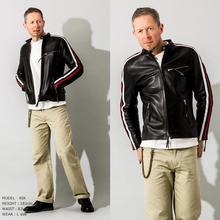 Liugoo Leathers 本革 メッシュレザー 2ラインシングル Liugoo Leathers 本革 メッシュレザー 2ラインシングル