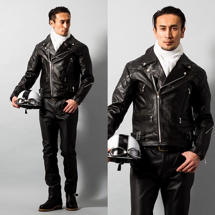 美品 4L ホーンワークス 本革 ダブルライダースレザージャケット キルティング Horn Works 本革 UKパッドダブルライダースジャケット メンズ ホーン