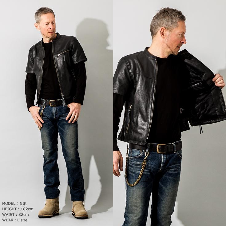 Liugoo Leathers 本革 メッシュレザーTシャツ メンズ