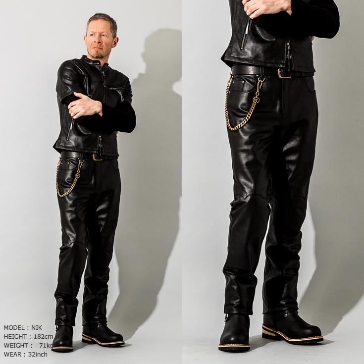 【20周年記念10%OFFクーポン】本革 メッシュレザーパンツ レギュラーフィット メンズ STP04B  レザーパンツ 本革パンツ 本皮パンツ ライダースパンツ 黒 | Liugoo Leathers | 08
