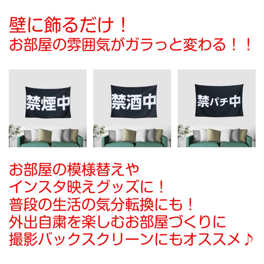 禁欲 タペストリー 禁煙 禁酒 禁パチ 禁スロ グッズ 目標 宣言 タバコ アルコール ギャンブル おしゃれ おもしろ 黒 大判 大きい 部屋 飾り 飾り付け｜live-on｜07