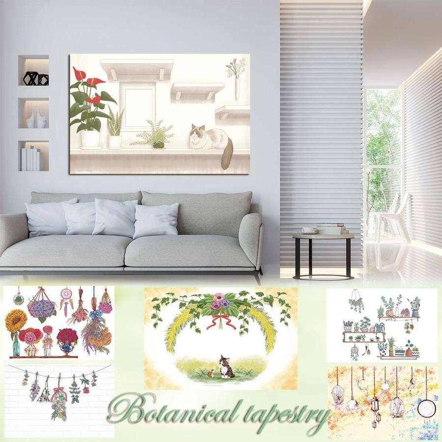 タペストリー ハンギングプランター 北欧 ボタニカル おしゃれ ナチュラル シンプル 植物 花 フラワー 動物 猫 グリーン リーフ 大判