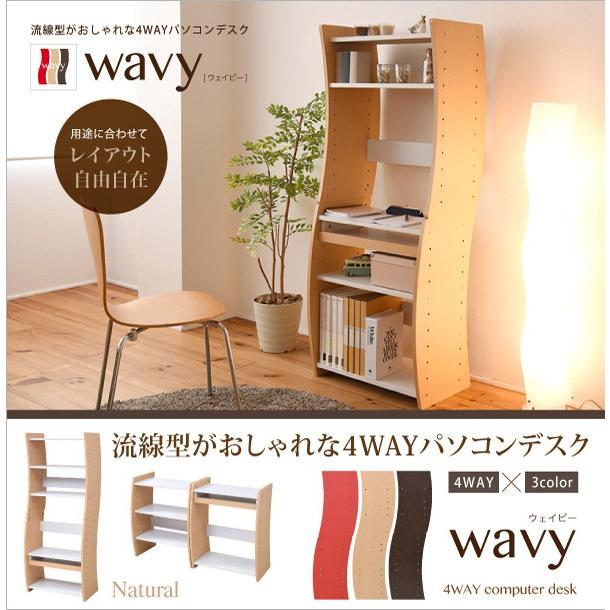 Wavyパソコンデスク 4wayタイプ 60cm幅 / PCデスク 学習机 ライティングデスク 送料無料