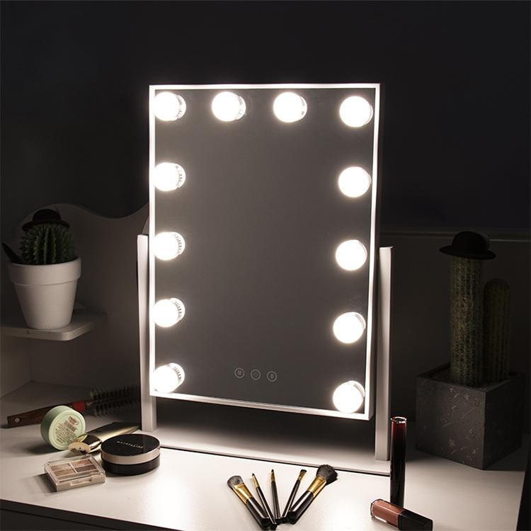 化粧台セット、マルチカラーLED電球付きミラー、大きなテーブルトップ 卓上鏡 卓上ミラー 大きい おしゃれ 化粧鏡 ライト付きミラー LED