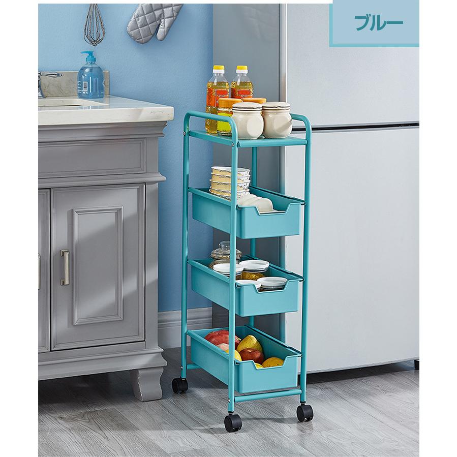 キッチンワゴン キャスター付き 4段 天板 スリム ハンドル付き 北欧