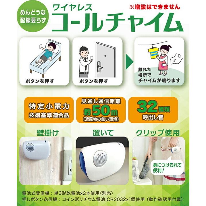 呼び鈴 呼び出し ワイヤレス コールチャイムセット ドアチャイム 玄関
