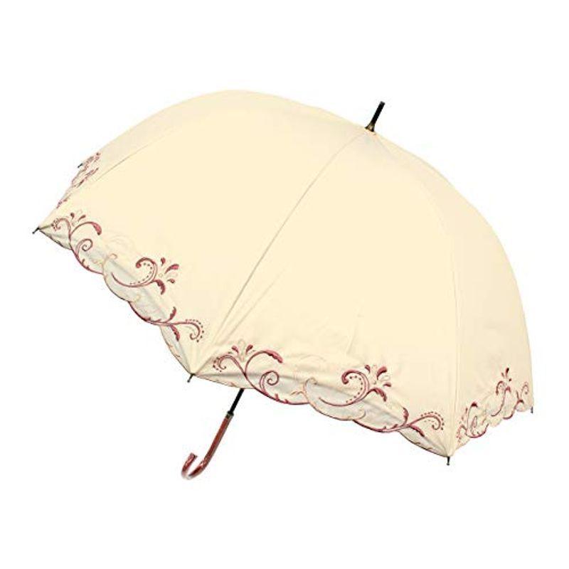 正規 長傘 レディース 日傘 刺繍 (ベージュ) uvカット 完全遮光 遮光100% その他傘