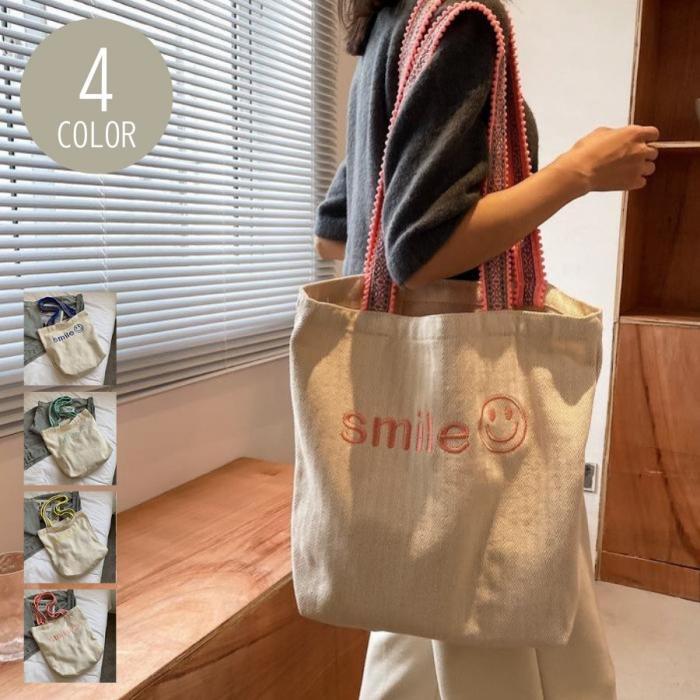 送料無料 トートバッグ レディース バッグ マザーズバッグ キャンバス 布 シンプル 刺繍 ロゴ ニコちゃん 大人 かわいい おしゃれ カバン Tb2850 リブリー 通販 Yahoo ショッピング