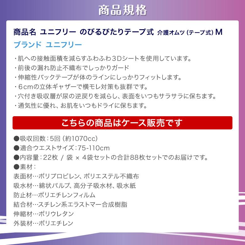 テープ式紙おむつ M 5回吸収（22枚）x4袋 箱販売 88枚/箱 unifree