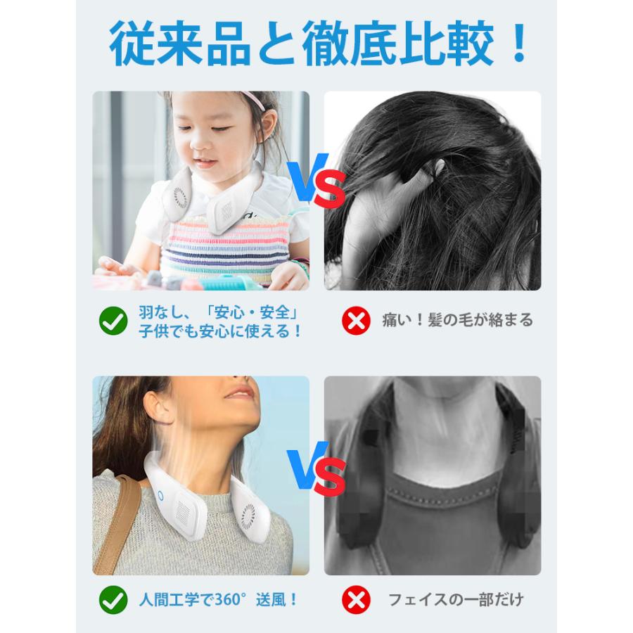 扇風機 首掛け扇風機 羽なし ネックファン 首掛け 扇風機 2000mAh大容量 強化版 3段階調整 6.5時間連続使用 折畳み 静音 ハンズフリー かわいい プレゼント｜livelylife｜08