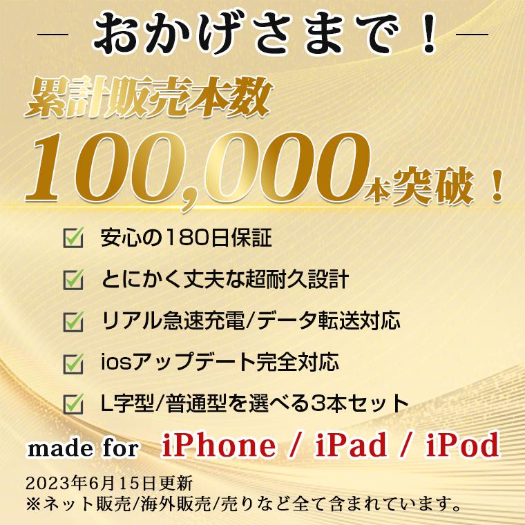 10%OFFクーポン iPhone 充電ケーブル L字 2m 3本セット ライトニングケーブル L型 iPhone SE 11 12 13 14 pro 充電器 lightning 充電コード iPad USBケーブル | LivelyLife | 25