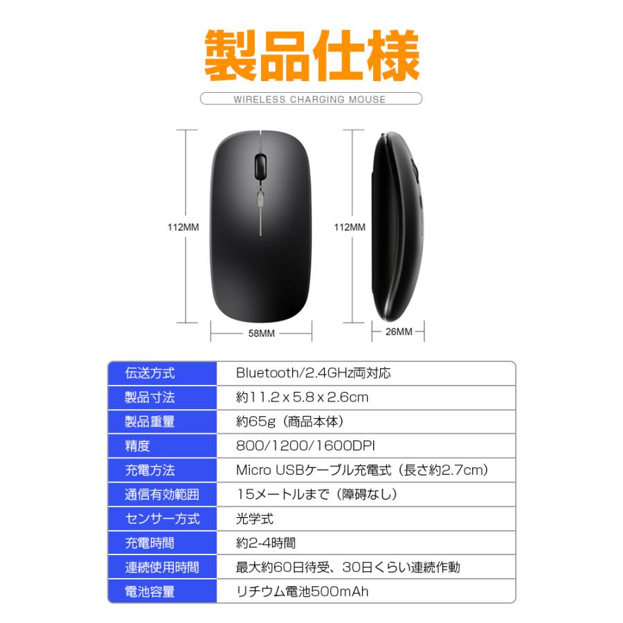Bluetooth5.2＆無線2.4G 3WAY操作可能 ワイヤレス マウス USB充電式 静音 3段調節DPI 有線 無線両対応 在宅勤務 テレワーク｜livelylife｜16