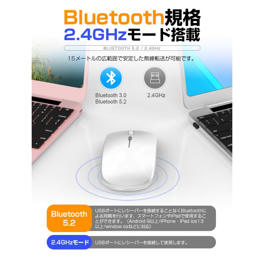 Bluetooth5.2＆無線2.4G 3WAY操作可能 ワイヤレス マウス USB充電式 静音 3段調節DPI 有線 無線両対応 在宅勤務 テレワーク｜livelylife｜06