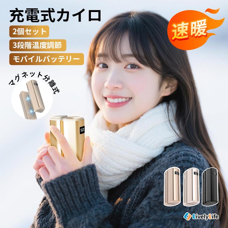 限定30%OFFクーポン 2個セット 充電式カイロ 電気カイロ 分離式 3秒速 