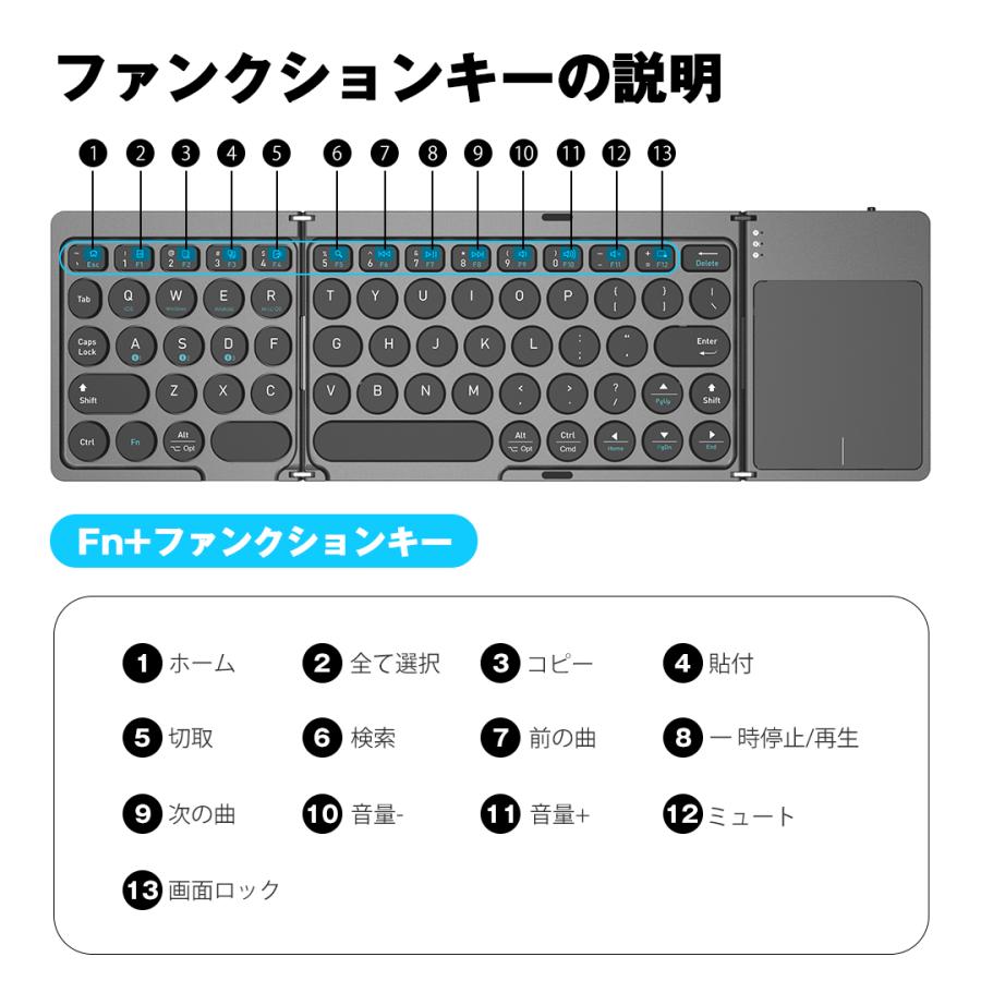 12%OFFクーポン 最新型 キーボード Bluetooth iPad 折り畳み式 タッチパネル搭載 3台同時接続 軽量 ワイヤレス ipad A16 第10世代 無線 iOS Android Windows | LivelyLife | 05