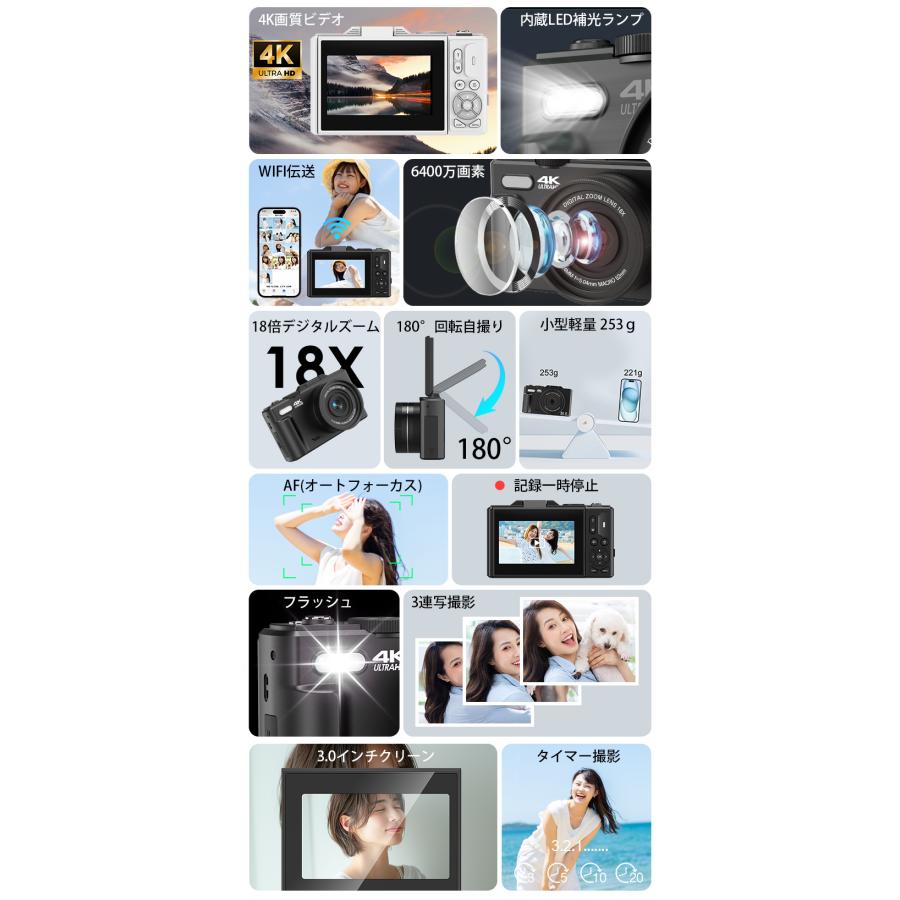 母の日早割30%OFFクーポン デジタルカメラ 4K 6400万画素 18倍 母の日早割30%OFFクーポン デジタルカメラ 4K 6400万画素 18倍