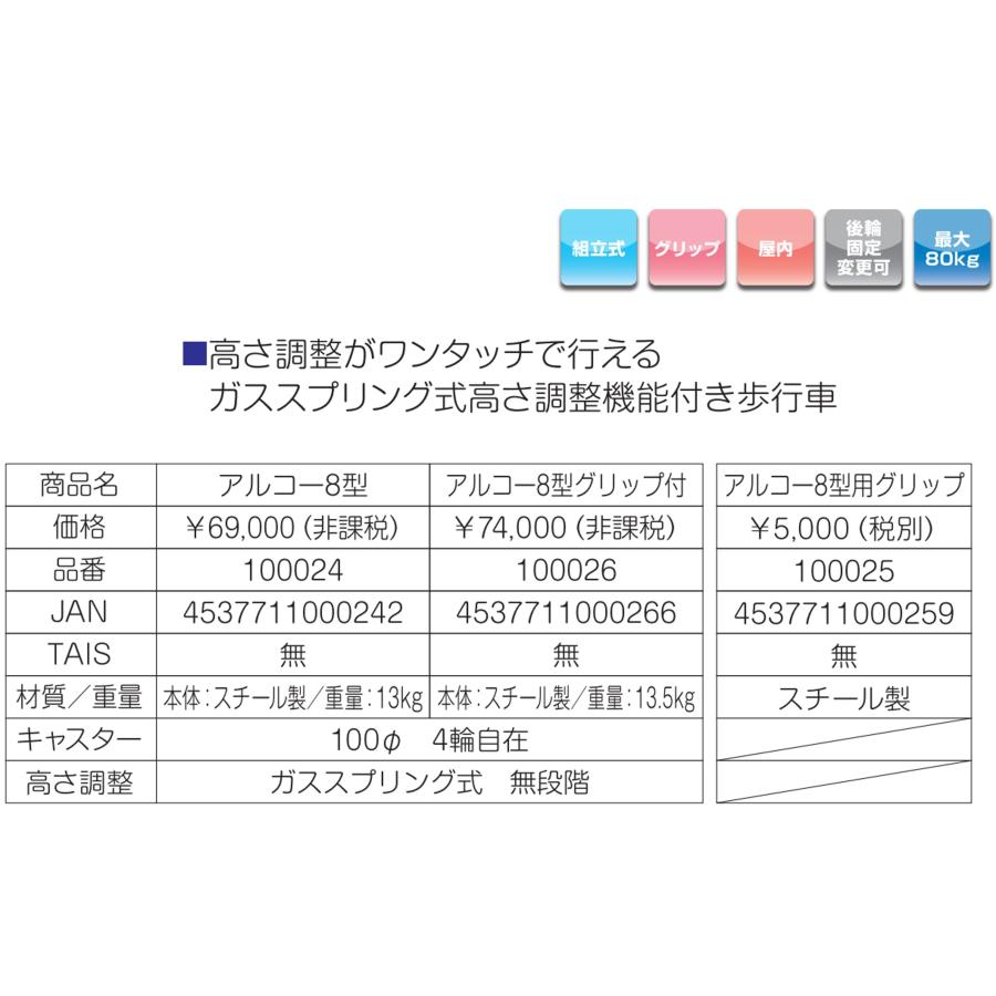 アルコー アルコー8型グリップ付 100026 歩行車 歩行器 屋内 室内 病院