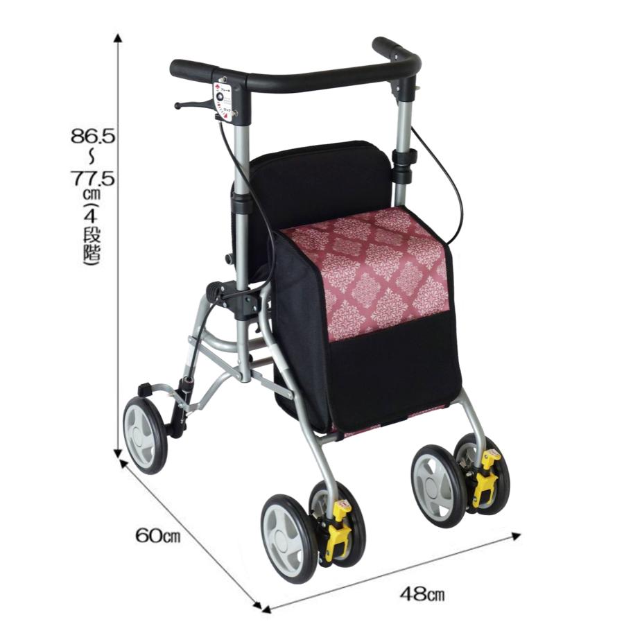 歩行車 歩行器 屋外 屋内 シンフォニーSPスリム ダマスクピンク 島製作所 送料無料_3