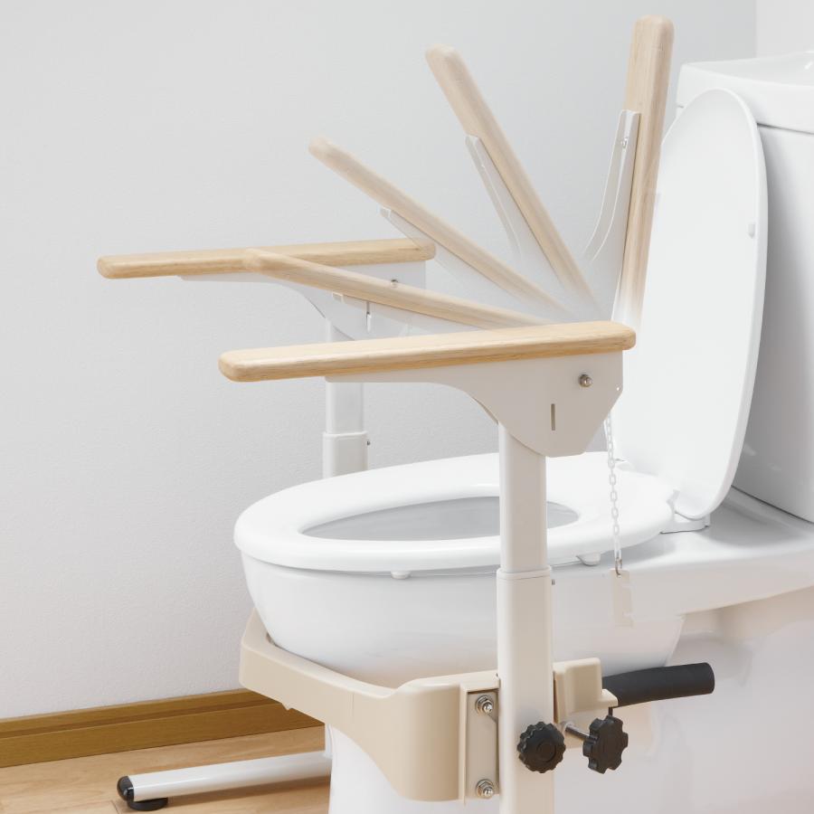 安寿　洋式トイレ用フレーム　手すり S-はねあげR-2 アロン化成 トイレ用手すり 洋式トイレ用フレームS はねあげR2 木製