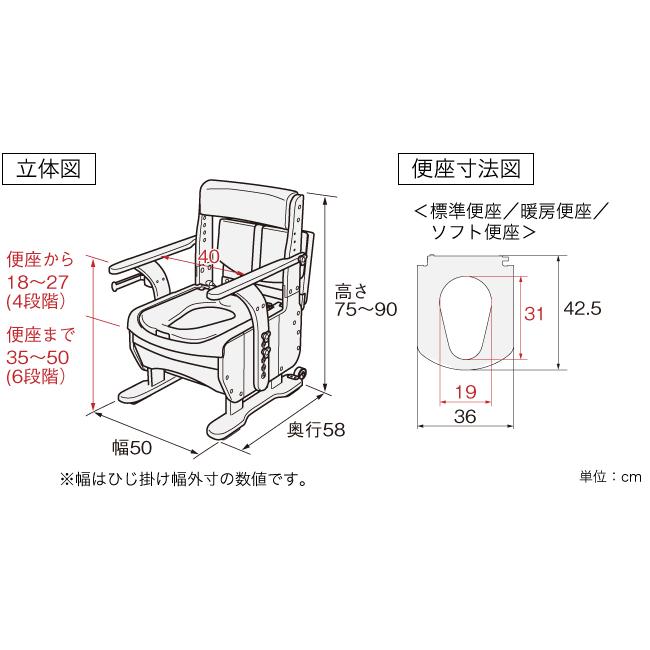 ポータブルトイレ 家具調トイレ セレクトR ひじかけノーマルタイプ 50cm標準幅 暖房便座 533-852 介護 災害 安寿 アロン化成_3