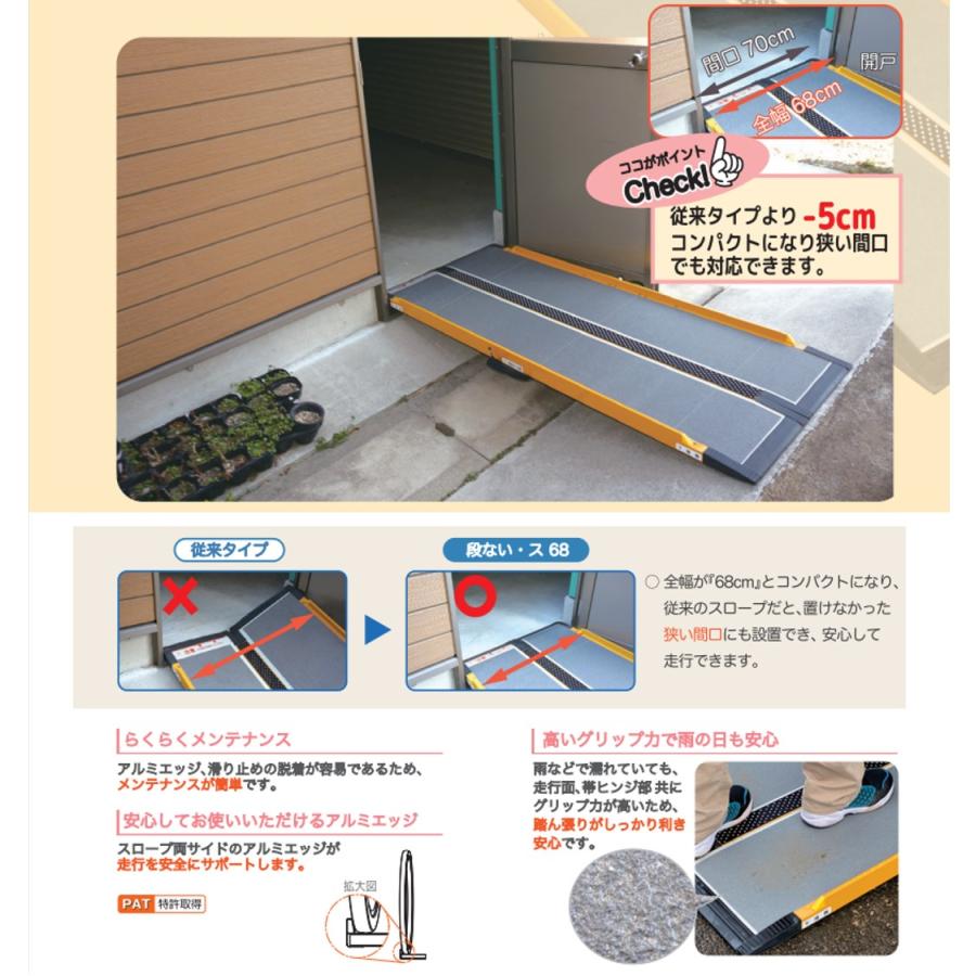 車椅子段差解消スロープ 折りたたみ式　ケアスロープ スロープ 車いす用スロープ 段ない・ス68 650 628-110 段差解消 2