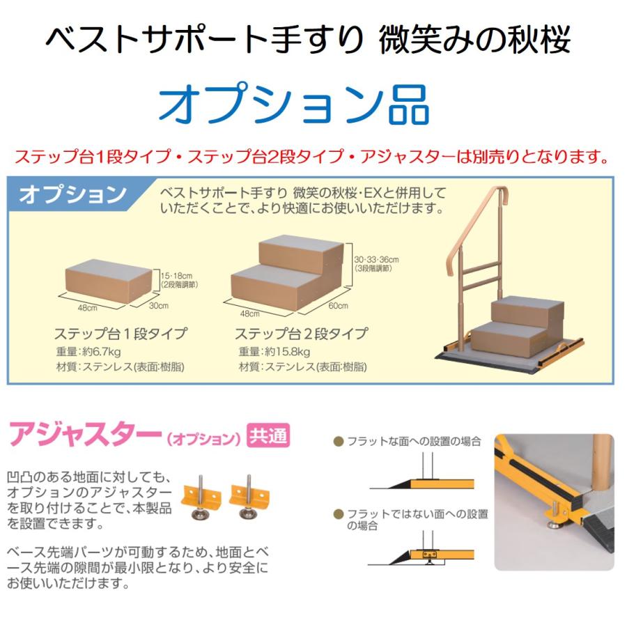 手すり 住宅改修 個人宅配送無料 室内用 屋外用 手すり付き 簡単設置 段差 ベストサポート手すり 大タイプ 手すり1本 微笑の秋桜 633-021 シコク｜livemall｜06