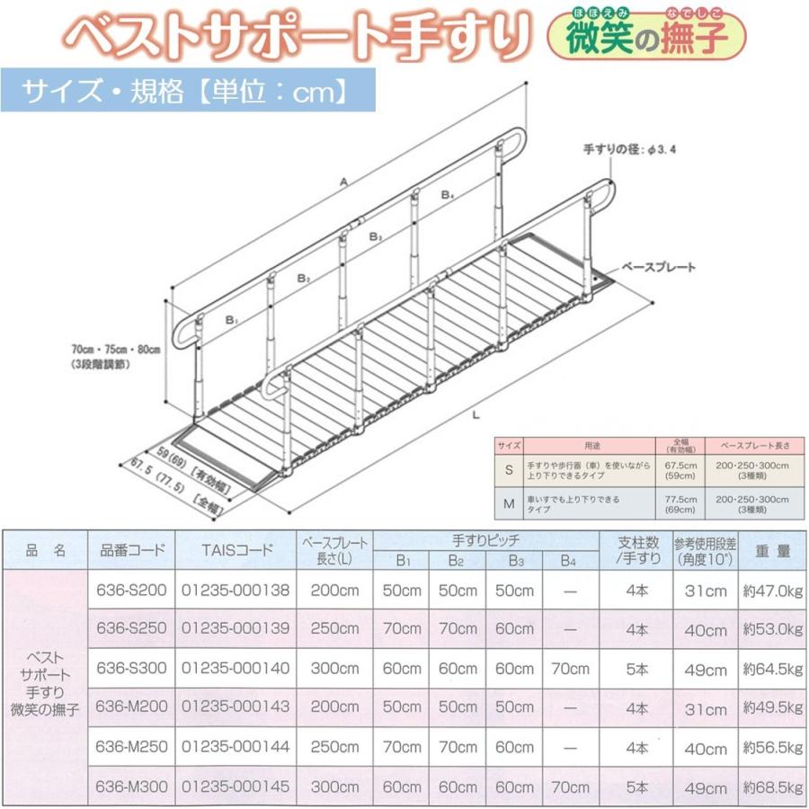 ベストサポート手すり 微笑みの撫子 ロングタイプ 636-M200 手すり付き