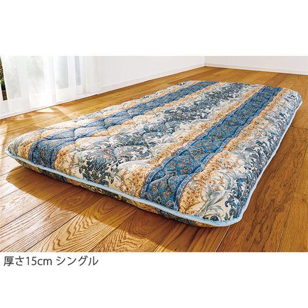 高反発 敷布団/寝具 〔厚さ15cm セミダブル〕 約幅120cm ブルー 日本製 防ダニ 抗菌防臭 テイジン素材使用 〔ベッドルーム 寝室〕