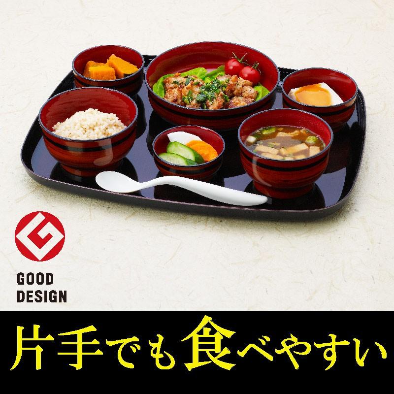 自立支援食器ＩＲＯＨＡフルセット（内朱）　ライン春慶塗