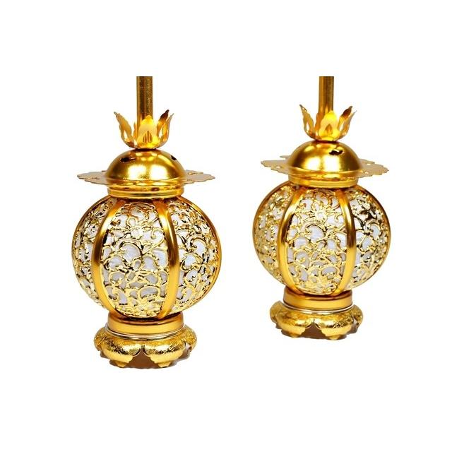 本丸型　吊灯篭　大　1対　アルミ製【電気コード、LED電球付 】［仏具］ | 