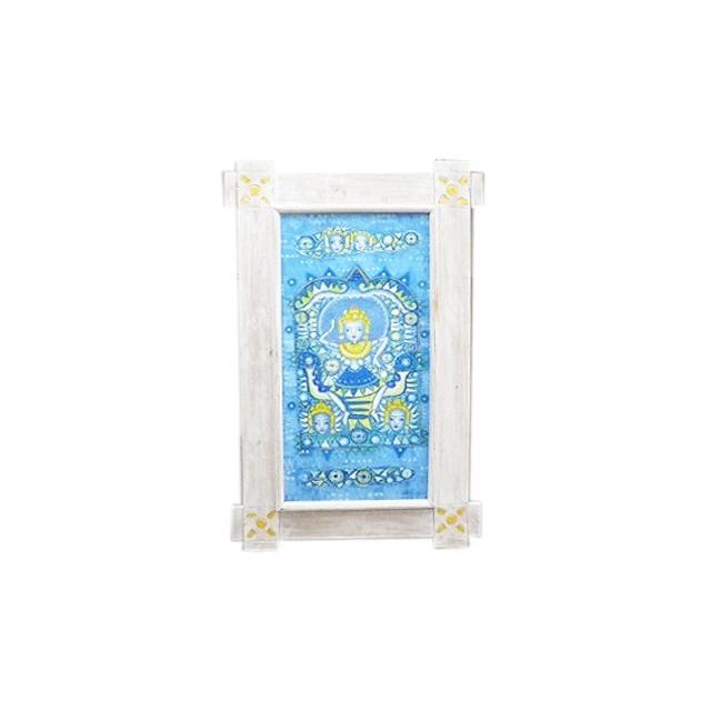 【値下げ商品】絵画 アート バリ レゴンダンス 人物画 インテリア 木枠 額付 アジアン ブルー 20770B（同梱不可商品）