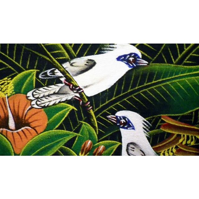 バリ絵画 鳥 花 鳥の楽園 ブンゴセカンスタイル 緑 白 オレンジ