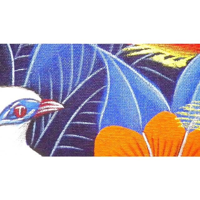 バリ絵画 鳥 花 鳥の楽園 ブンゴセカンスタイル 青 白 オレンジ