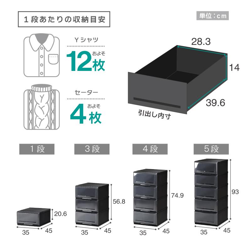 4個セット クリアチェストC350-1 衣装ケース 収納ケース プラスチック 引き出し 1段 押入れ収納 衣替え 収納ボックス おしゃれ｜livewell｜10