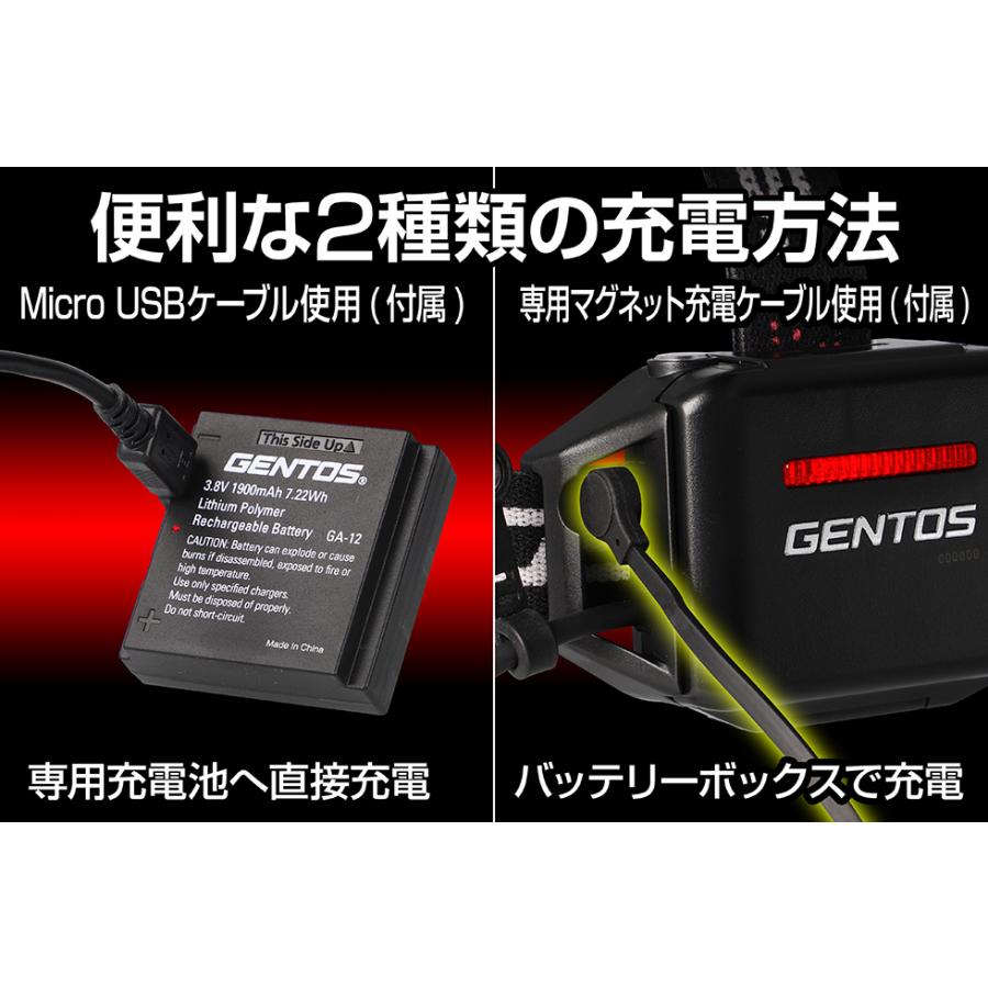 GENTOS LEDヘッドライト☆GH-101 RG☆充電、電池両方可