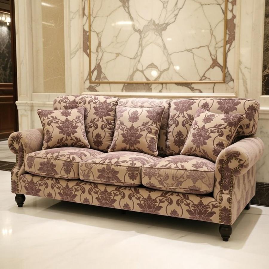 輸入家具 ソファ 3人掛け ダマスク柄 グレー 3シーター イタリア風