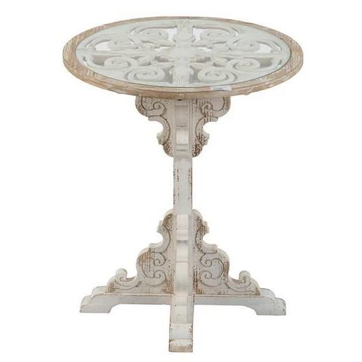 輸入家具 サイドテーブル 花台 円形 透かし ナチュラル 小テーブル