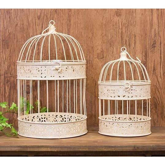 輸入雑貨 フローリスト バードケージ ラウンド 大小セット 鳥かご アイアン ホワイト アンティーク風 シャビーシック アレンジメント オフジェ Nbc302rd Gld 全品送料無料
