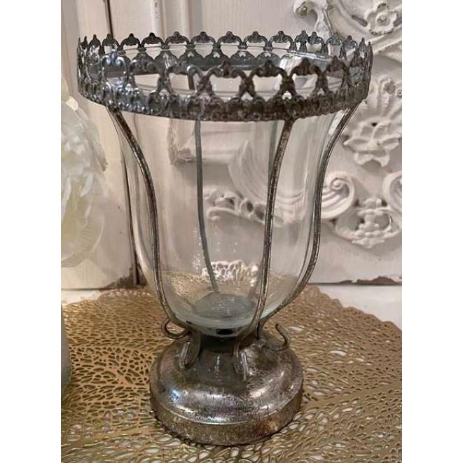 輸入雑貨 フラワーベース シルバー 花瓶 アイアン ガラス クラシック