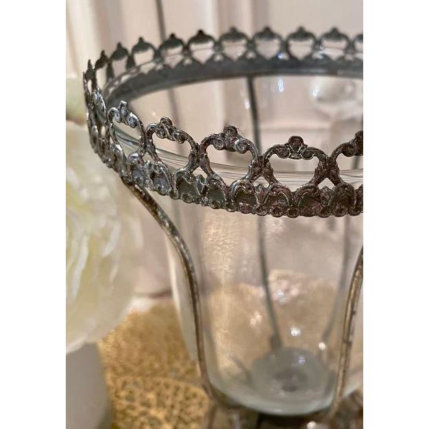 輸入雑貨 フラワーベース シルバー 花瓶 アイアン ガラス クラシック