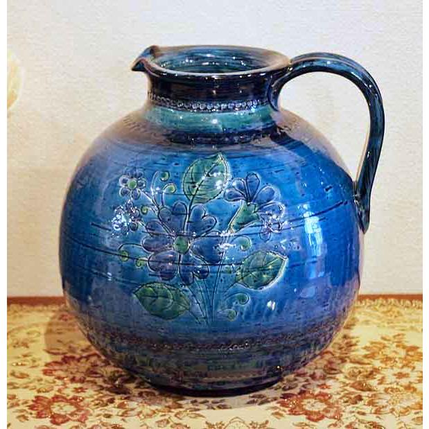 イタリア製 輸入雑貨 花瓶 フラワーベース ブルー 花柄 ハンドメイド 