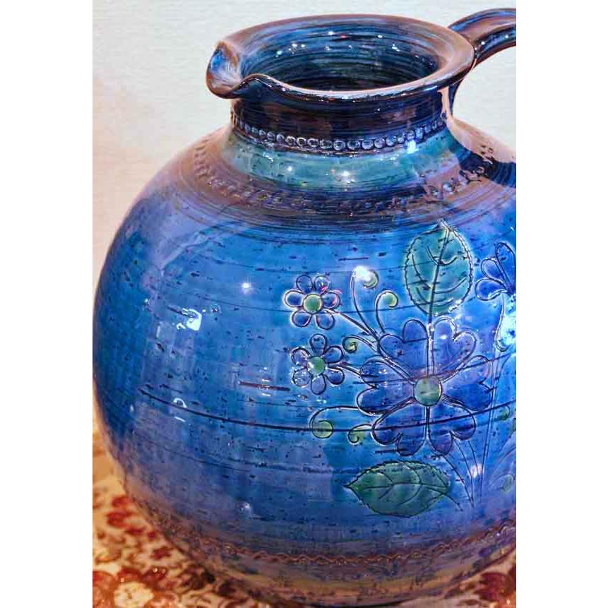 イタリア製 輸入雑貨 花瓶 フラワーベース ブルー 花柄 ハンドメイド