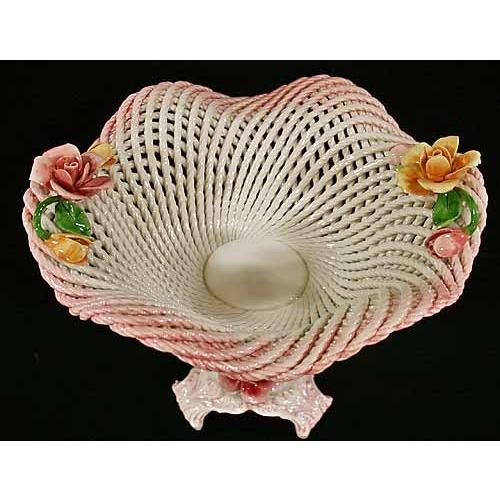 ローボード イタリア製 輸入雑貨 バスケット コンポート 脚付き 陶花 ローズ ピンク バラ 陶器 小物入れ 姫系 ランザリン Lanzarin K7-258RR リビングスタジオ 送料無料 【1879621170】(10120円)