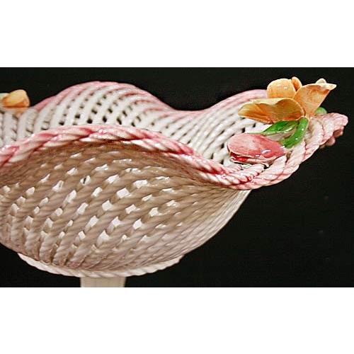 ローボード イタリア製 輸入雑貨 バスケット コンポート 脚付き 陶花 ローズ ピンク バラ 陶器 小物入れ 姫系 ランザリン Lanzarin K7-258RR リビングスタジオ 送料無料 【1879621170】(10120円)