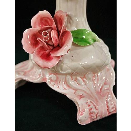 ローボード イタリア製 輸入雑貨 バスケット コンポート 脚付き 陶花 ローズ ピンク バラ 陶器 小物入れ 姫系 ランザリン Lanzarin K7-258RR リビングスタジオ 送料無料 【1879621170】(10120円)