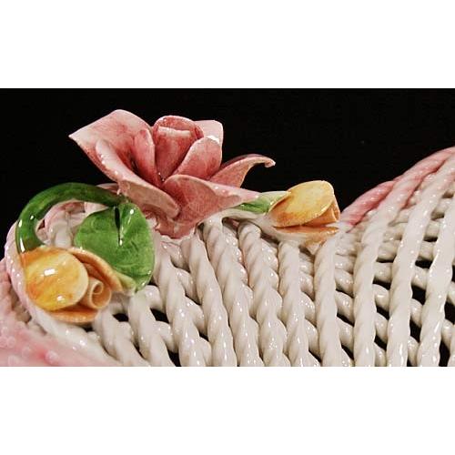 ローボード イタリア製 輸入雑貨 バスケット コンポート 脚付き 陶花 ローズ ピンク バラ 陶器 小物入れ 姫系 ランザリン Lanzarin K7-258RR リビングスタジオ 送料無料 【1879621170】(10120円)