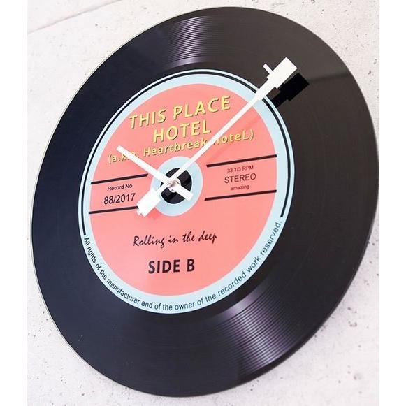 輸入雑貨 ガラス ウォールクロック レコード オレンジ THIS PLACE