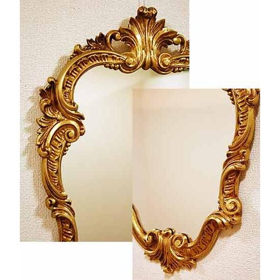 装飾的な壁掛け鏡　イタリア ミラー ゴールド アンティーク ロココ イサス イタリア製 輸入雑貨 直輸入 ミラー 鏡 ゴールド 壁掛け ISAS