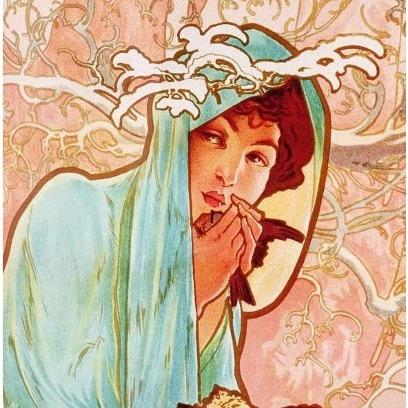 イタリア 額絵 アートフレーム ミュシャ 四季 冬 ISE-305